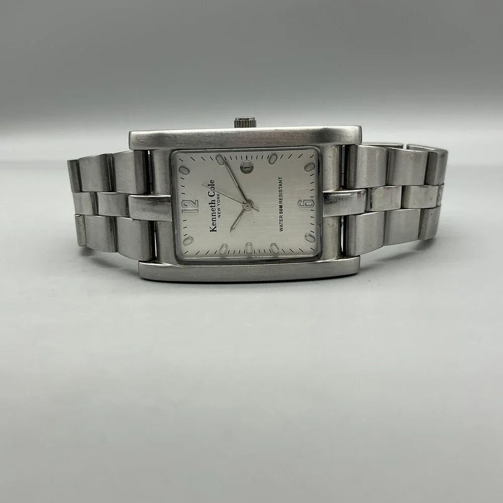 Kenneth Cole KC3227 Women Watch 27mm Silver Tone Stainless Date New Battery 6.5